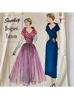 Rare 1949 New Look Style Evening Dress & Overskirt Simplicity Pattern 8220 B34